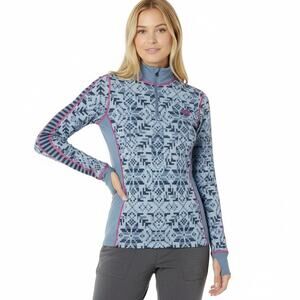 Kari Traa Else Base LayerTop Half Zip Womens XS 100% Merino Wool Blue Snowflake